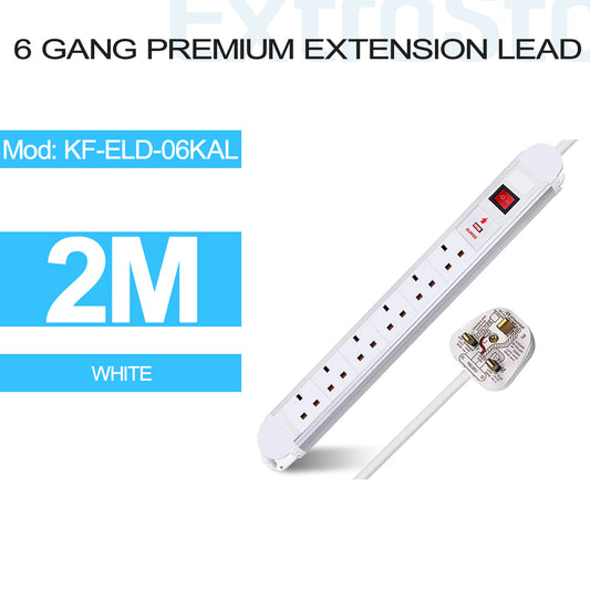 6 Gang Premium Extension Lead 2m - white (KF-ELD-06KAL)