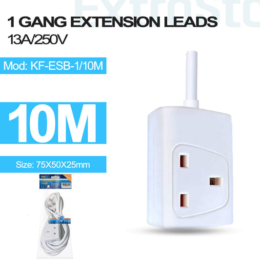 1 Gang Unswitched Extension Lead 10m White (KF-ESB-1/10M)