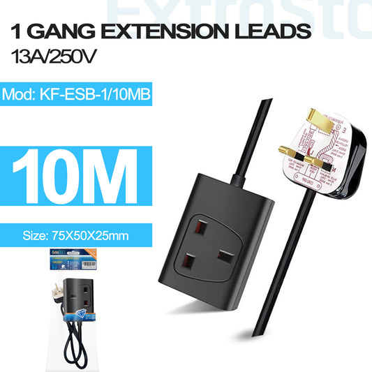 1 Gang Unswitched Extension Lead 10m Black (KF-ESB-1/10MB)
