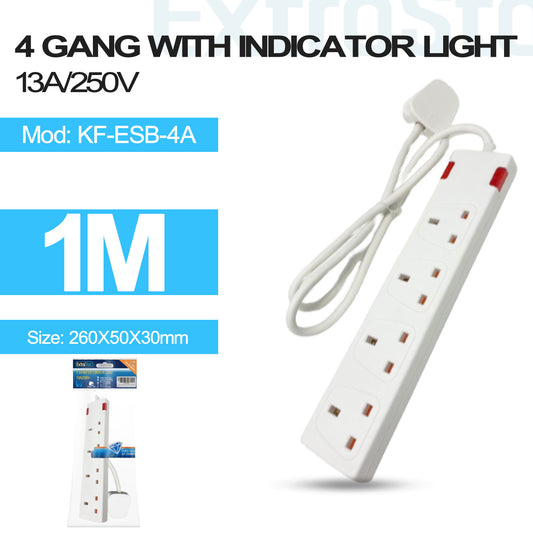 4 Gang Unswitched Extension Lead 1m White (KF-ESB-4A)