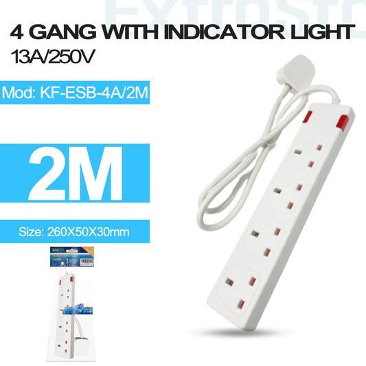 4 Gang Unswitched Extension Lead 2m White (KF-ESB-4A/2M)