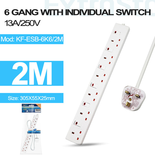 6 Gang Switched Extension Lead 2m (KF-ESB-6K6/2M)