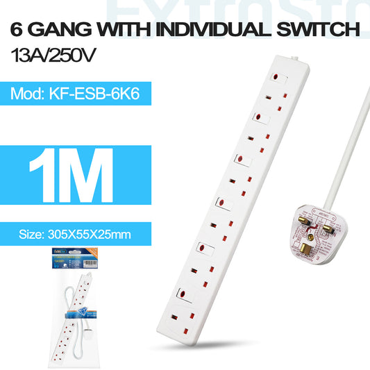 6 Gang Switched Extension Lead 1m (KF-ESB-6K6)