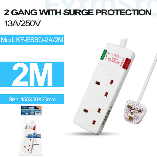 2 Gang Unswitched Surge-Protected Extension Lead 2m (KF-ESBD-2A/2M)