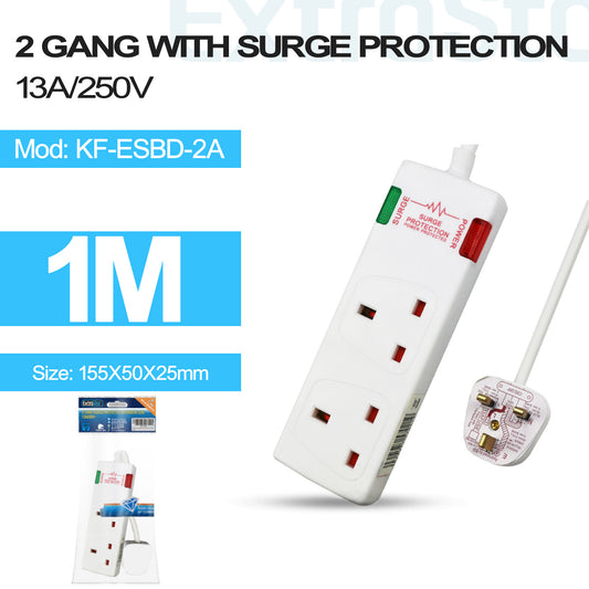 2 Gang Unswitched Surge-Protected Extension Lead 1m (KF-ESBD-2A)