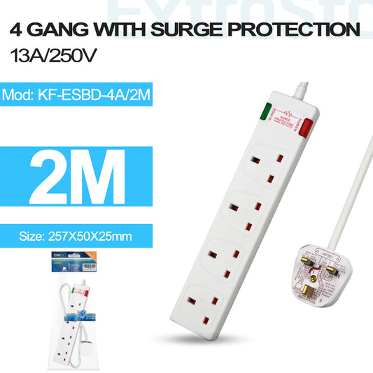 4 Gang Unswitched Surge-Protected Extension Lead 2m (KF-ESBD-4A/2M)