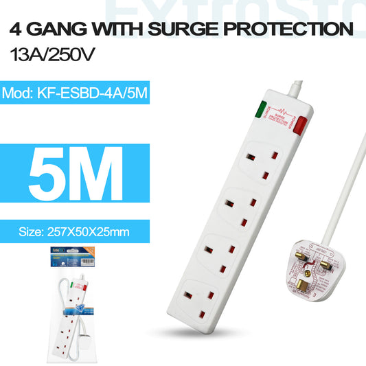 4 Gang Unswitched Surge-Protected Extension Lead 5m (KF-ESBD-4A/5M)