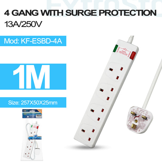 4 Gang Unswitched Surge-Protected Extension Lead 1m (KF-ESBD-4A)