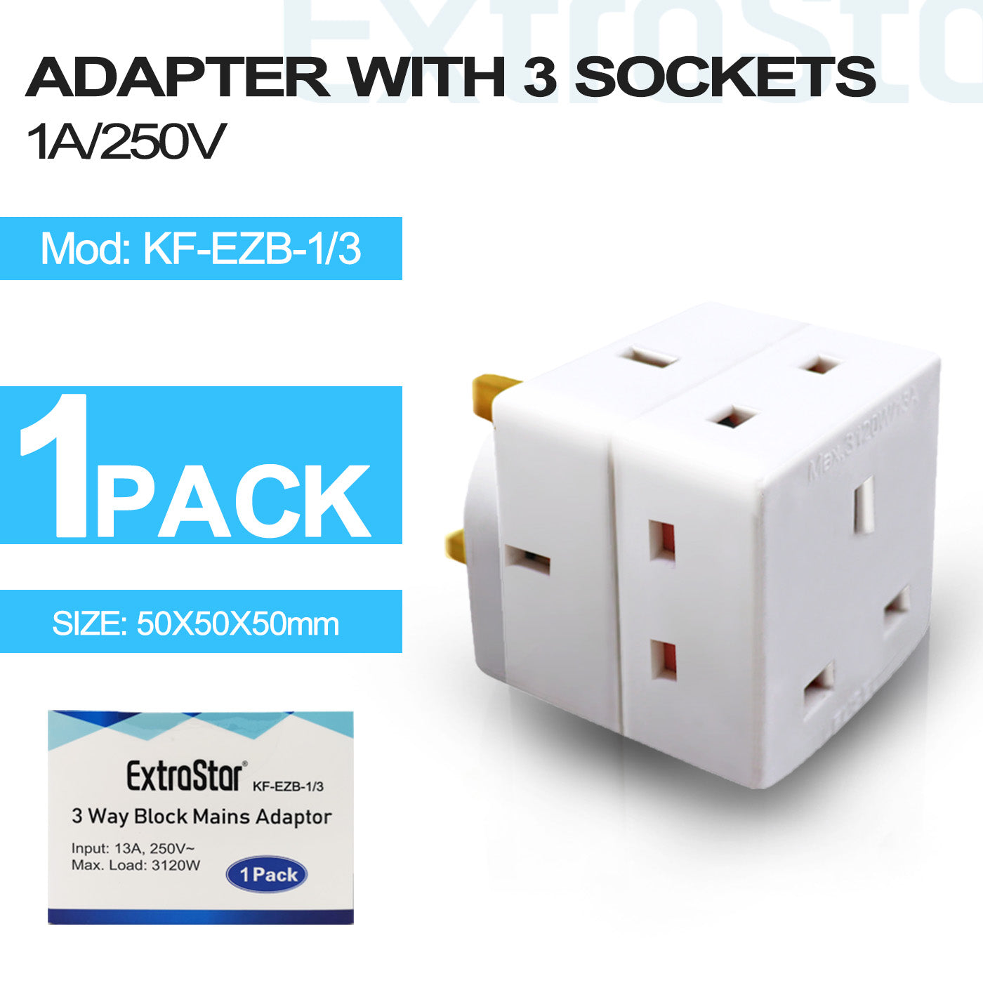 3 Way Block Mains Adapter (KF-EZB-1/3)