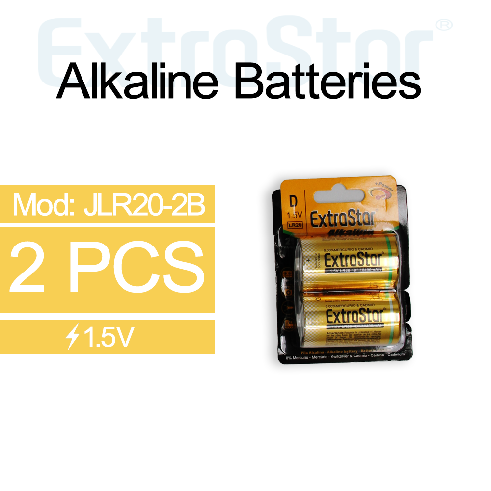 ExtraStar 1.5V D Alkaline Batteries, Pack of 2, Model: JLR20-2B