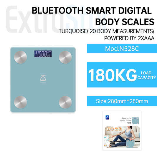 Bluetooth Smart Digital Body Scale, Turquoise, 20 Body Measurements, powered by 2XAAA (N528C)