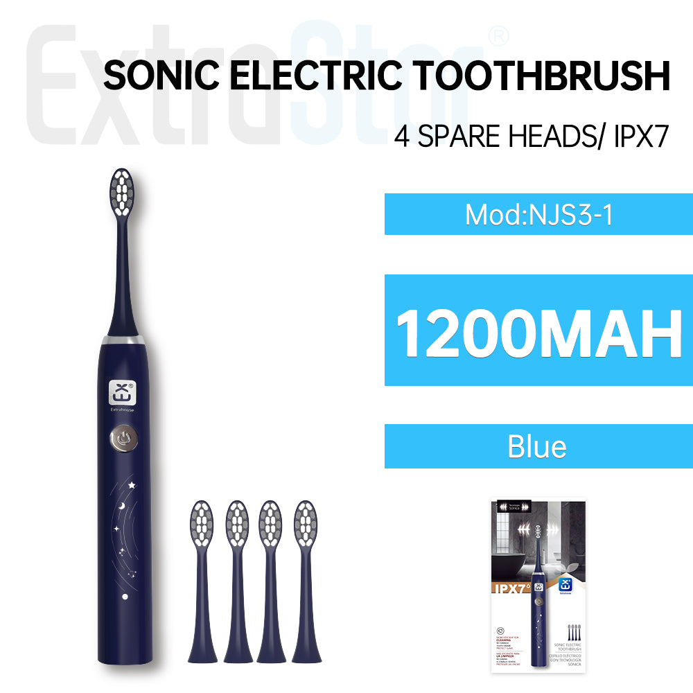 Sonic Electric Toothbrush with 4 Replacement Heads, IPX7, Navy (NJS3-1)