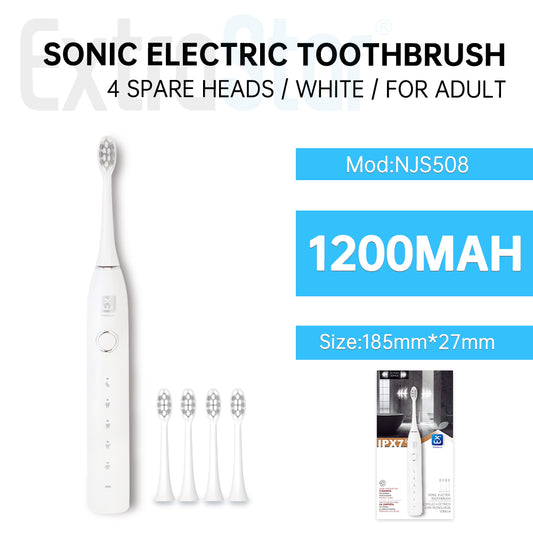 ExtraStar Sonic Electric Toothbrush with 4 spare heads, White, Model: NJS508