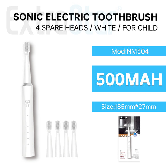 ExtraStar Sonic Electric Toothbrush with 4 spare heads, White, Model: NM304