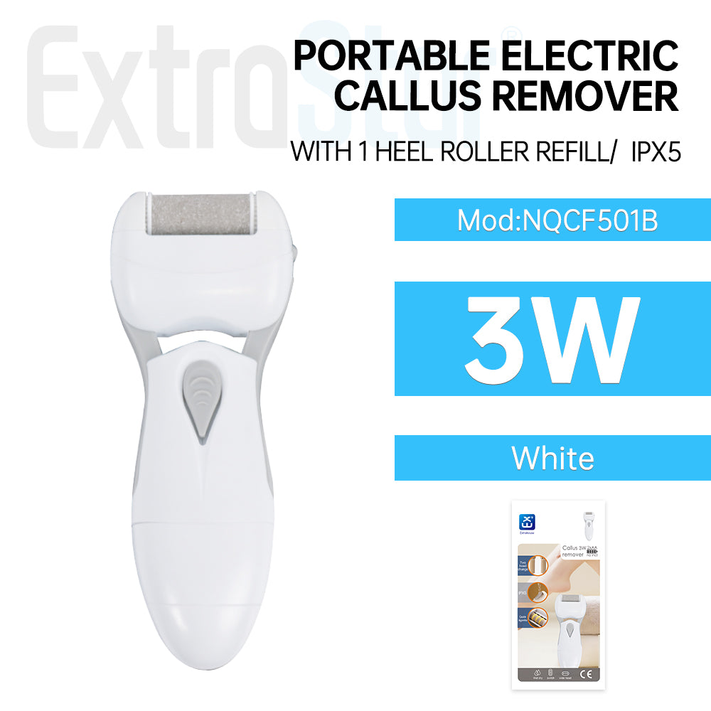 3W Electric Callus Remover, Portable Foot File with 1 Heel Roller Refill, White (NQCF501B)