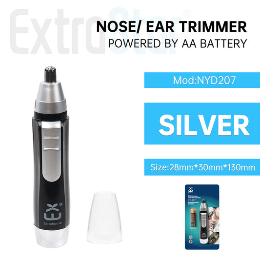 ExtraStar Nose/ Ear Trimmer, Silver, Powered by AA Battery, Model: NYD207