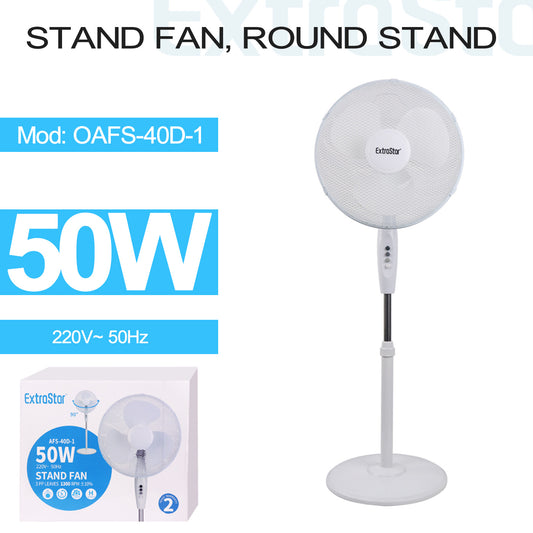 16 inch Stand Fan, 50W, Round Stand, White (OAFS-40D-1)