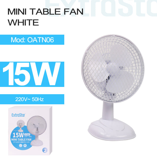 6 inch Mini Table Fan, 15W, White (OATN06)
