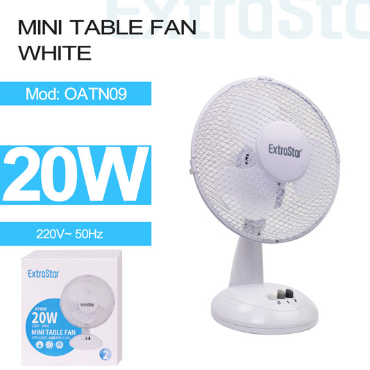 9 inch Mini Table Fan, 20W, White (OATN09)