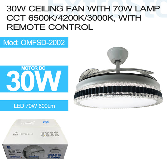 30W Ceiling Fan with 70W Lamp CCT 6500k/4200k/3000k, with remote control (OMFSD-2002)