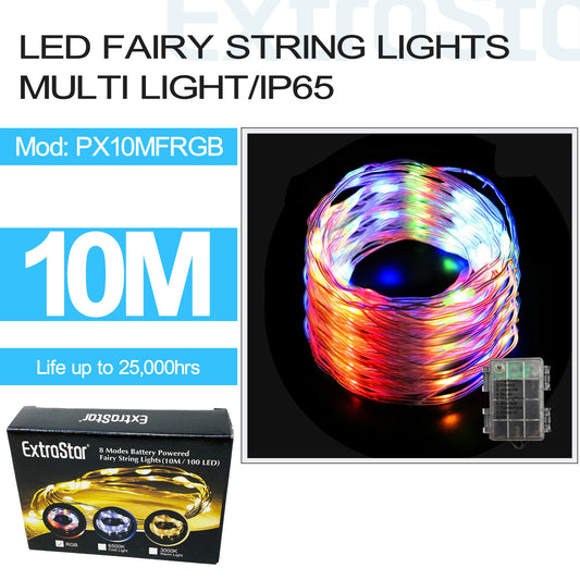 100 LED Fairy String Lights, Multi Colour, IP65, 10M (PX10MFRGB)