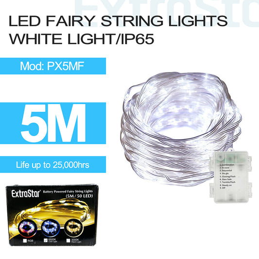 50 LED Fairy String Lights, White Colour, IP65, 5M (PX5MF)