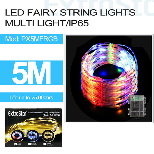 50 LED Fairy String Lights, Multi Colour, IP65, 5M (PX5MFRGB)