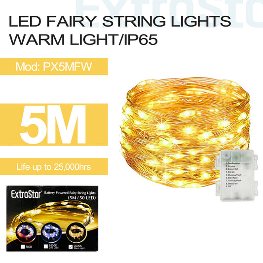 50 LED Fairy String Lights, Warm Colour, IP65, 5M (PX5MFW)