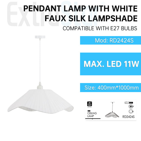 ExtraStar LED Hanging Ceiling Light with E27 Lamp Holder, White 400mm D x 1000mm H, Model: ARD2424S