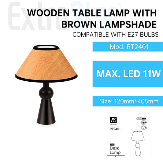 ExtraStar Wood Desk Lamp with E27 Lamp Holder 300mm D x 405mm H, Model: ART2401