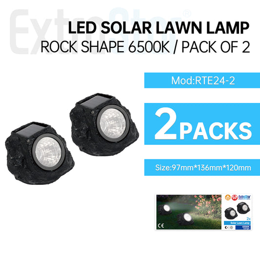 LED Solar Lawn Lamp, Rock Shape 6500K, Pack of 2 (ARTE24-2)