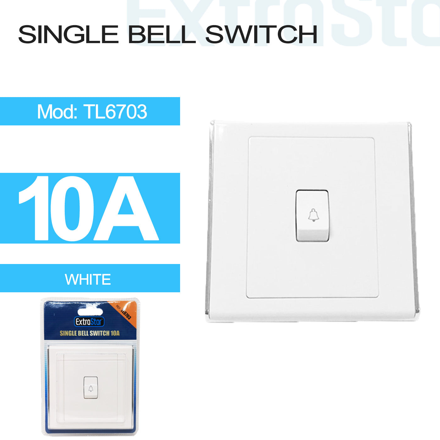 10A 1 Gang 1 Way Retractive Bell Switch (TL6703)