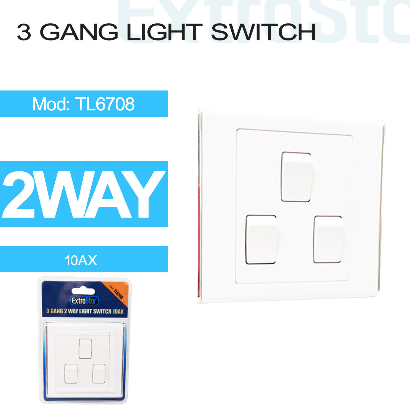 10A 3 Gang 2 Way Switch (TL6708)