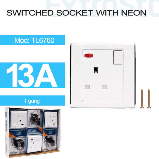 13A 1 Gang Neon Switched Socket Outlet (TL6760)
