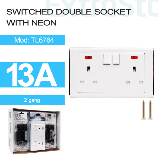 13A 2 Gang Neon Switched Socket Outlet (TL6764)