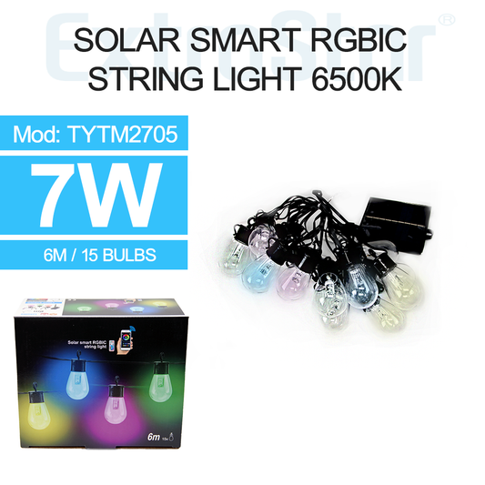 ExtraStar Solar Smart RGBIC String Light with 15 Bulbs 6M cable with Remote Control Model: 8TYTM2705