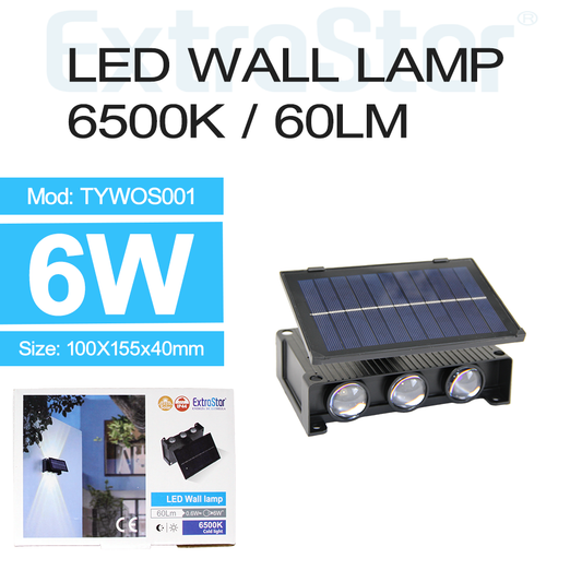 ExtraStar LED Solar Powered Wall Lamp, 6500K Up and Down Light, Model: 8TYWOS001