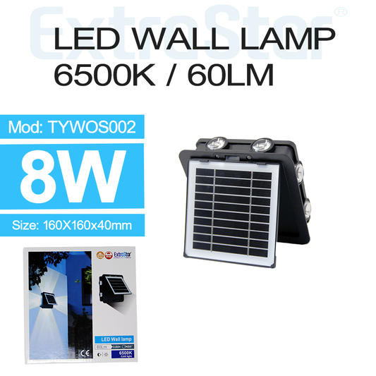 ExtraStar LED Solar Powered Wall Lamp, 6500K 4 Directions Light, Model: 8TYWOS002