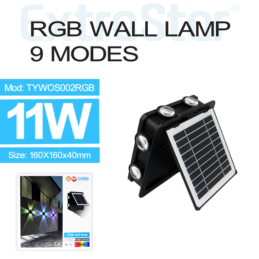 ExtraStar LED Solar Powered Wall Lamp, RGB 4 Directions Light