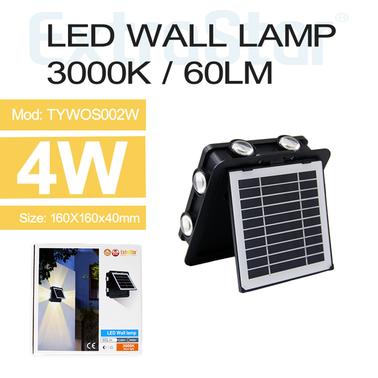 ExtraStar LED Solar Powered Wall Lamp, 3000K 4 Directions Light, Model: 8TYWOS002W