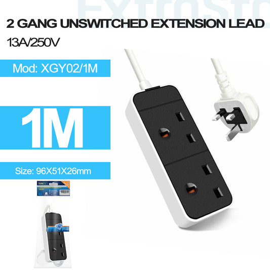 2 Gang Unswitched Extension Lead 1m White (XGY02/1M)