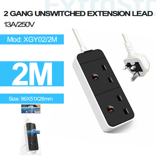 2 Gang Unswitched Extension Lead 2m White (XGY02/2M)