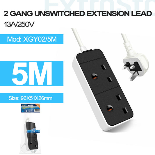 2 Gang Unswitched Extension Lead 5m White (XGY02/5M)