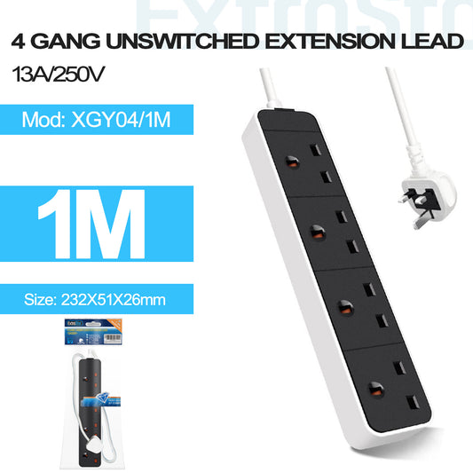 4 Gang Unswitched Extension Lead 1m White (XGY04/1M)