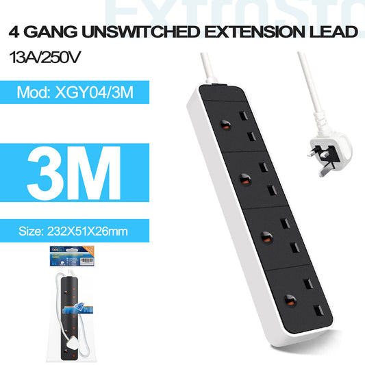 4 Gang Unswitched Extension Lead 3m White (XGY04/3M)