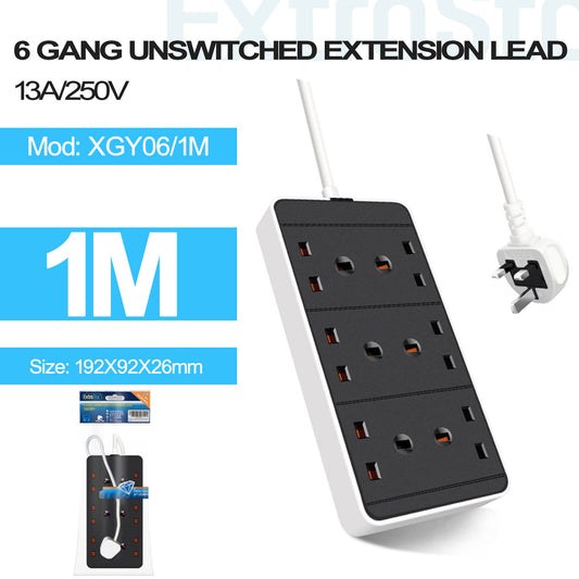 6 Gang Unswitched Extension Lead 1m White (XGY06/1M)