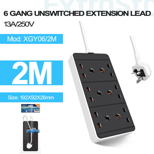 6 Gang Unswitched Extension Lead 2m White (XGY06/2M)