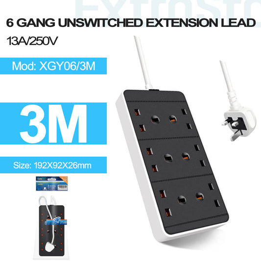 6 Gang Unswitched Extension Lead 3m White (XGY06/3M)