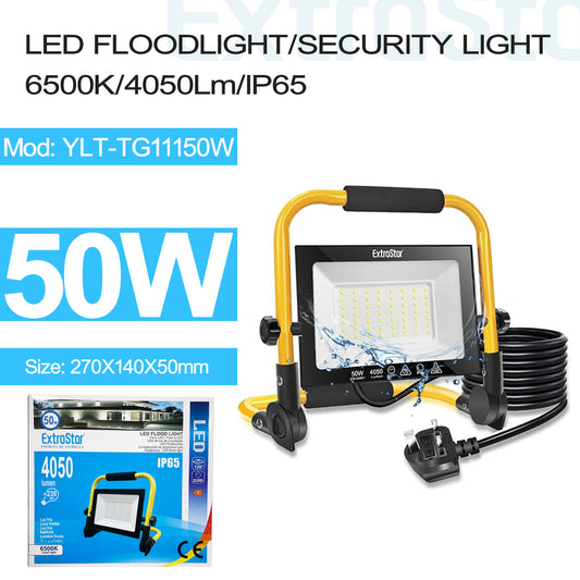 50W LED floodlight with plug, 6500K, 4050 lumen, IP65 (YLT-TG11150W)